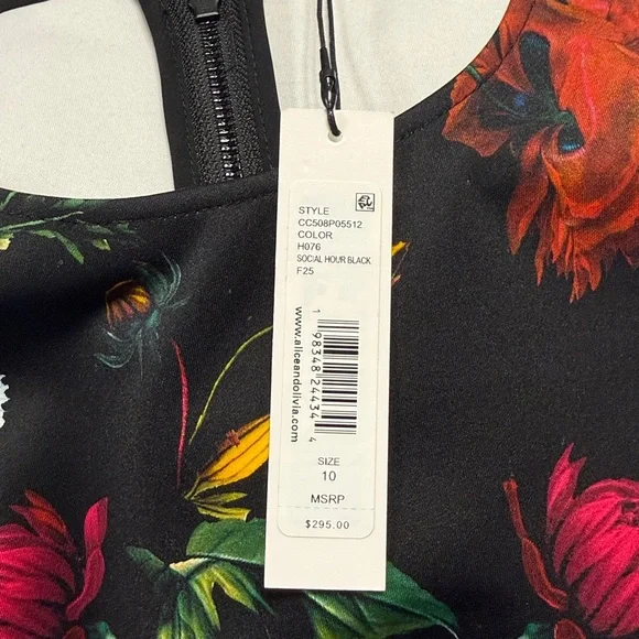 Alice + Olivia Black Dress with Multicolor Floral Design - Picture 4 of 6